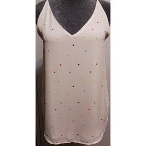 Ann Taylor Loft Outlet White With Polka Dots Satiny Tank Top Xs/P Career Work